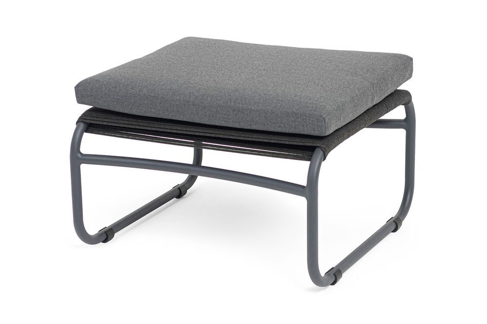 "Ането" пуф плетеный из роупа, каркас алюминий темно-серый (RAL7024) муар, роуп темно-серый круглый