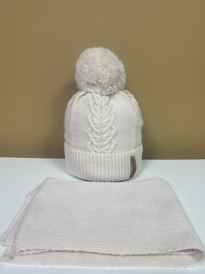 Комплект зимний шапка на флисе с шарфом вязаная розовая, размер на 6-8 лет