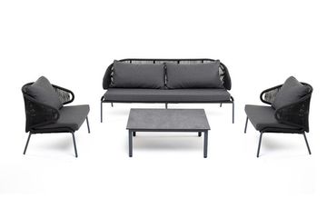 "Милан" лаунж-зона 5-местная плетеная из роупа (веревки), каркас алюминиевый серый, роуп темно-серый