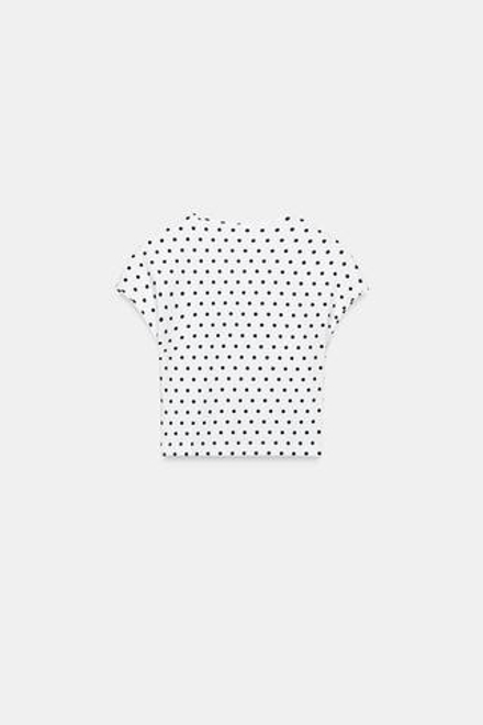 ZARA УКОРОЧЕННАЯ ФУТБОЛКА С КОРОТКИМИ РУКАВАМИ, БЕЛЫЙ/ЧЕРНЫЙ