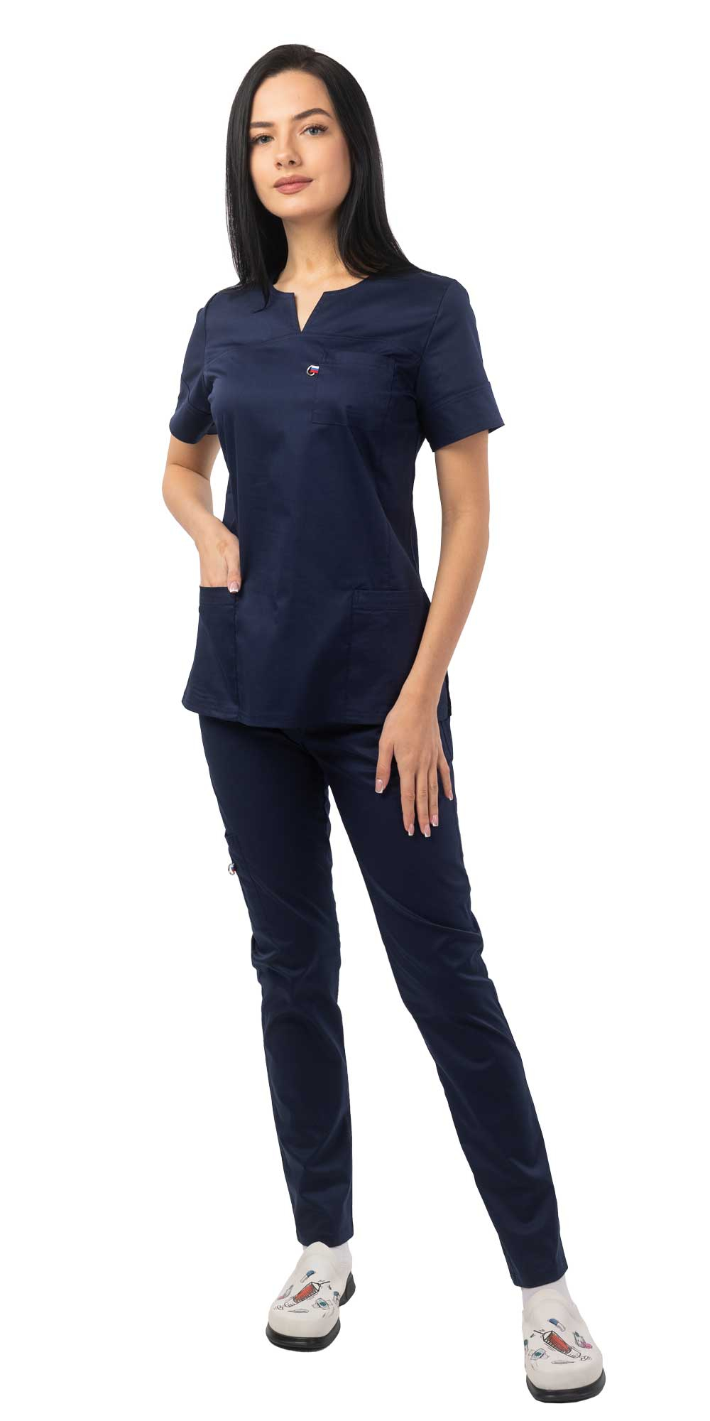 Костюм В-504 женский, блуза, брюки, тёмно-синий