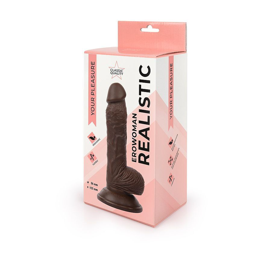 Коричневый реалистичный фаллоимитатор Erowoman на присоске - 18 см. (Цвет: коричневый)