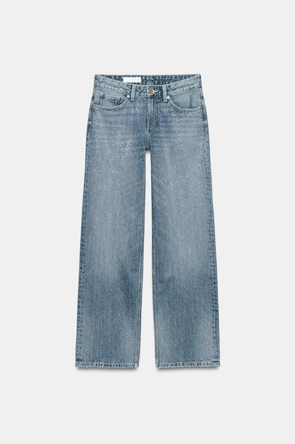 ZARA ДЖИНСЫ TRF ПРЯМОГО КРОЯ С НИЗКОЙ ПОСАДКОЙ И БЛЕСТКАМИ, МОРСКОЙ СИНИЙ