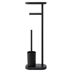 Держатель для туалетной бумаги с полочкой и ершиком slim, черный