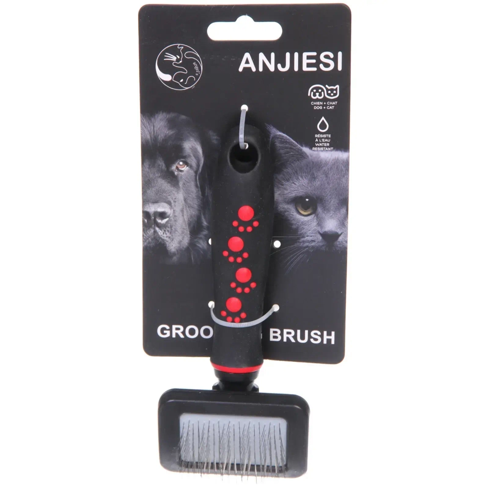 Расческа - пуходерка для животных «ПРОФФ - МОЙ БРО», прорезиненная ручка, цвет красный/черный, 7*16,5см (лейбл)