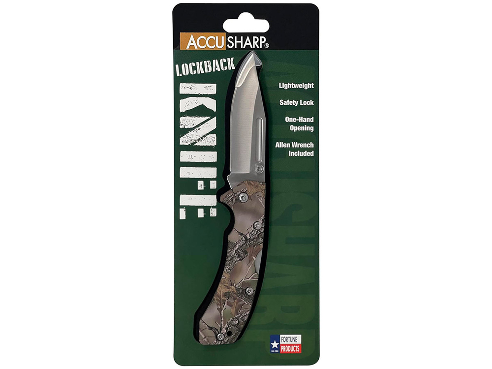 Нож складной AccuSharp Lockback Knife, нержавеющая сталь, рукоять пластик, камуфляж