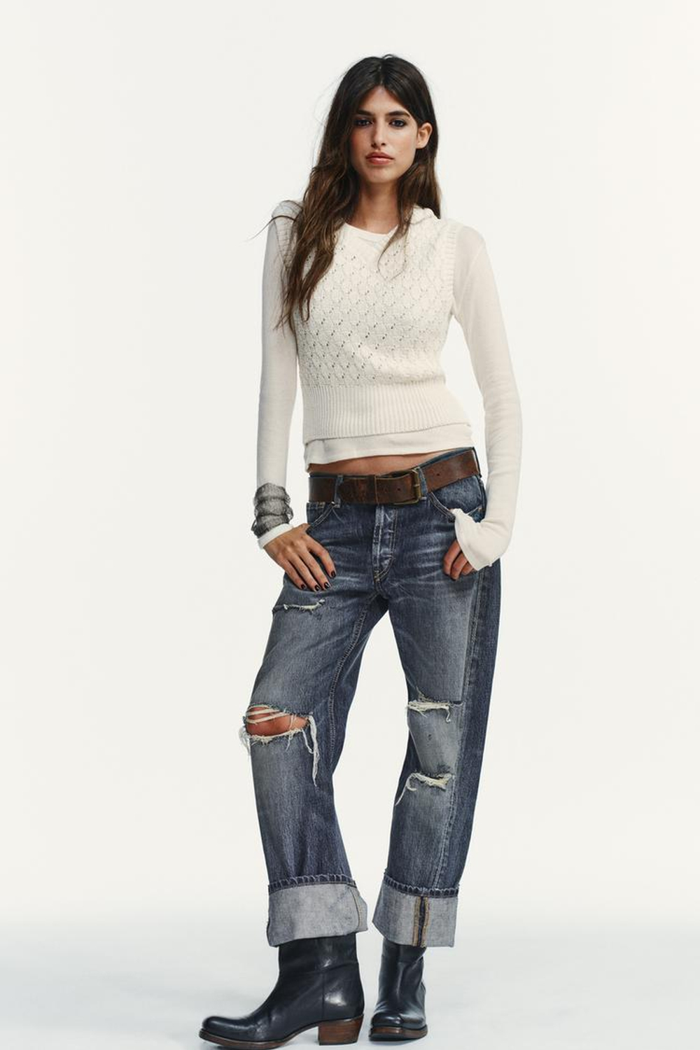 ZARA КОМБИНИРОВАННЫЙ ЖИЛЕТ, ЭКРЮ