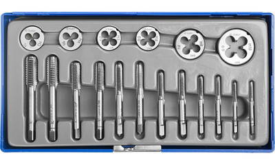 ЗУБР 18 предм., сталь 9ХС, набор метчиков и плашек в пластиковом боксе (28120-H18)