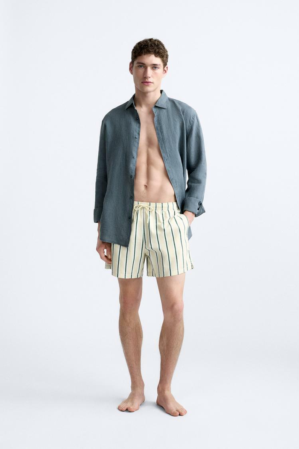 ZARA ПЛАВКИ В ПОЛОСКУ, ПАСТЕЛЬНО-ЖЕЛТЫЙ