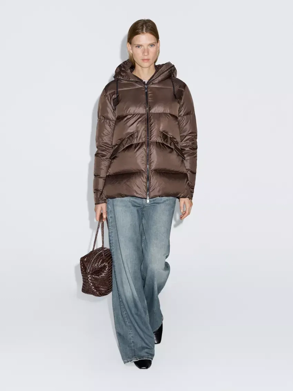 Massimo Dutti Стеганая куртка с водоотталкивающей пропиткой, коричневый