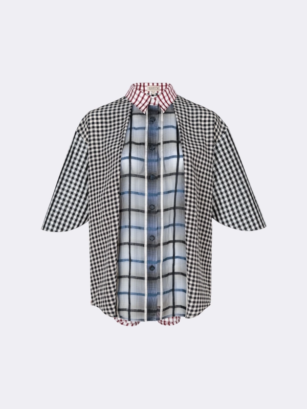 Рубашка со складками из разных тканей