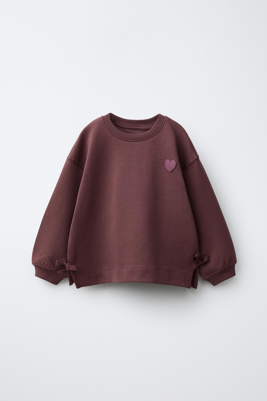 ZARA ТОЛСТОВКА С БАНТАМИ И СЕРДЦЕМ, ШОКОЛАДНЫЙ