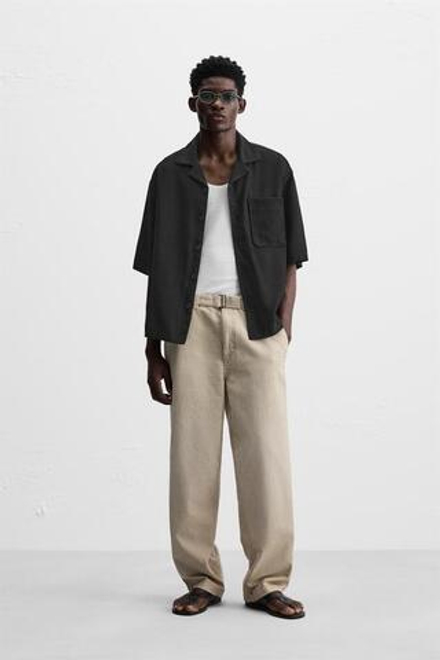 ZARA РУБАШКА С КАРМАНОМ ИЗ КРУЖЕВА КРОШЕ, ЧЕРНЫЙ