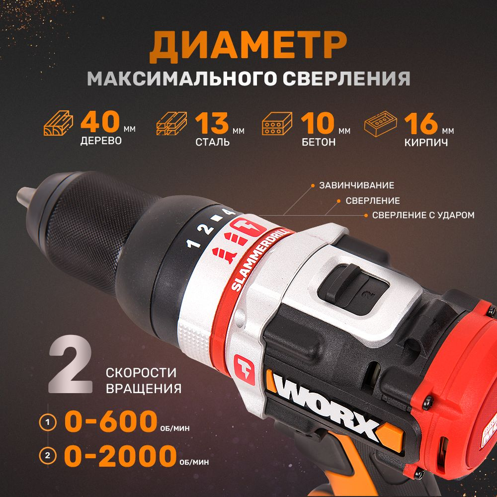 Дрель-шуруповерт ударная аккумуляторная WORX WX354