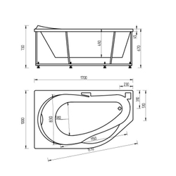 Акриловая ванна Aquatek (Акватек) Таурус 170x100 L, с каркасом, с фронтальной панелью, со сливом-переливом
