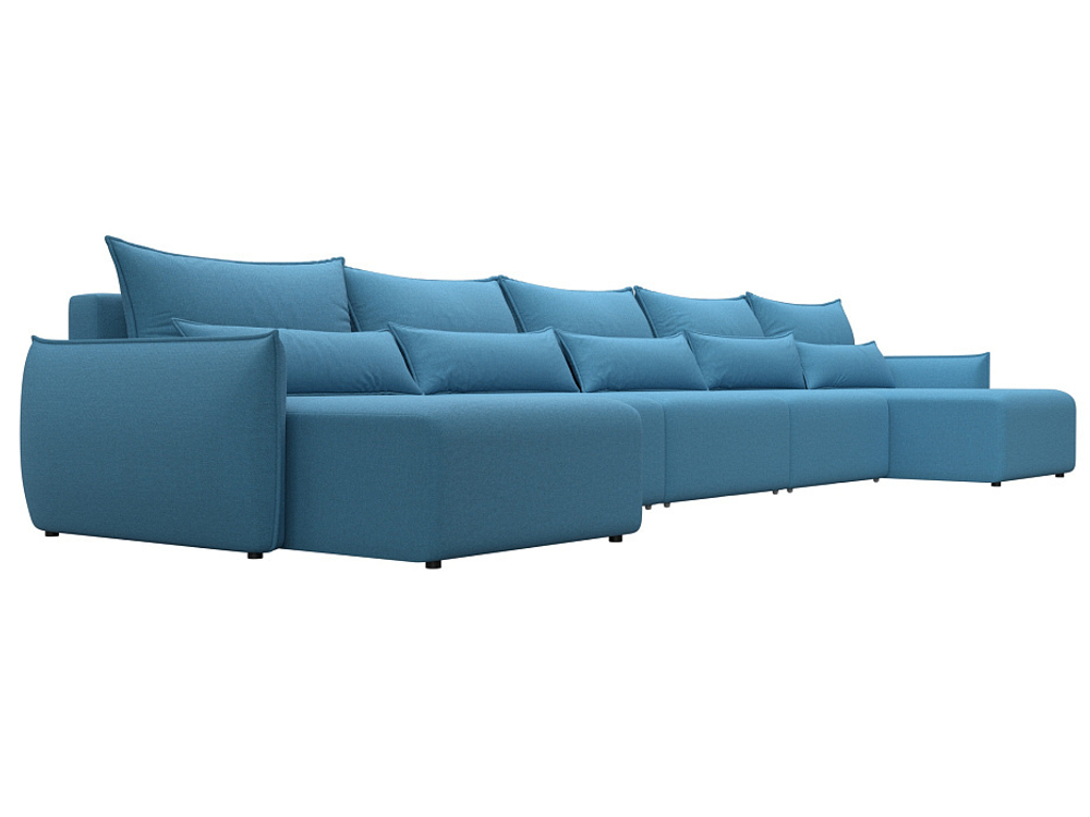 Диван П-образный Лига-051 НПБ МегаЛонг РОГОЖКА Амур 10 голубой