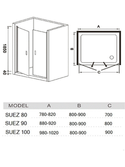 Душевое ограждение RIVER SUEZ 100 МТ Душевое ограждение 100х185 10000001116 Прямоугольная Универсальная  Хром матовый