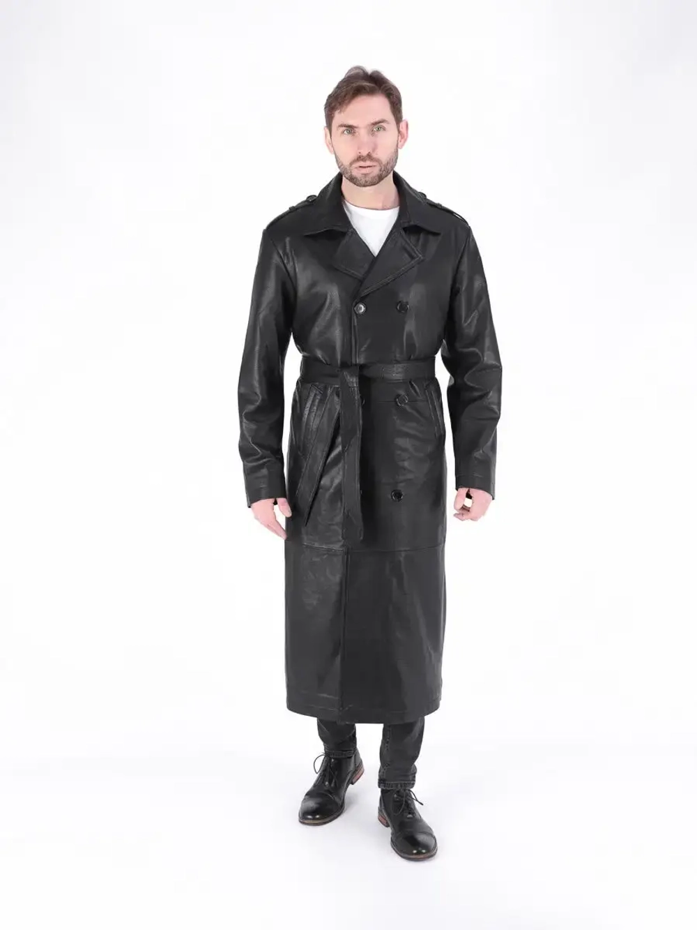 Плащ мужской длинный  из натуральной кожи Турция