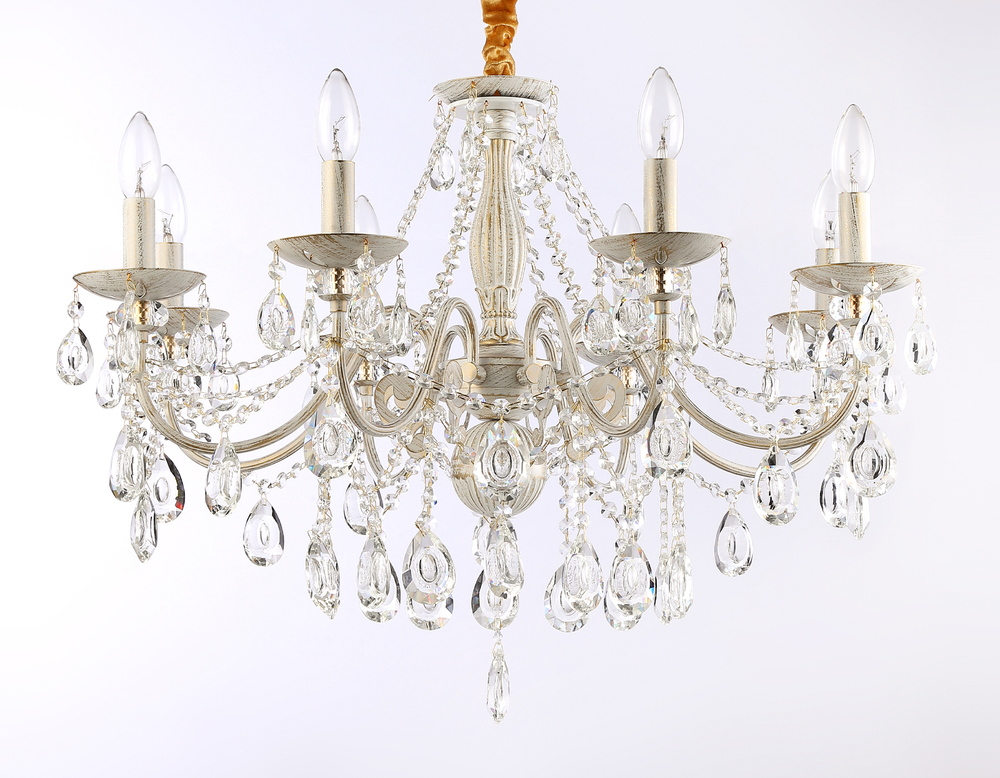 Подвесная люстра с хрусталем TR4945/8 WH/GD/CL белый/золото/прозрачный E14/8 max 40W D715*555