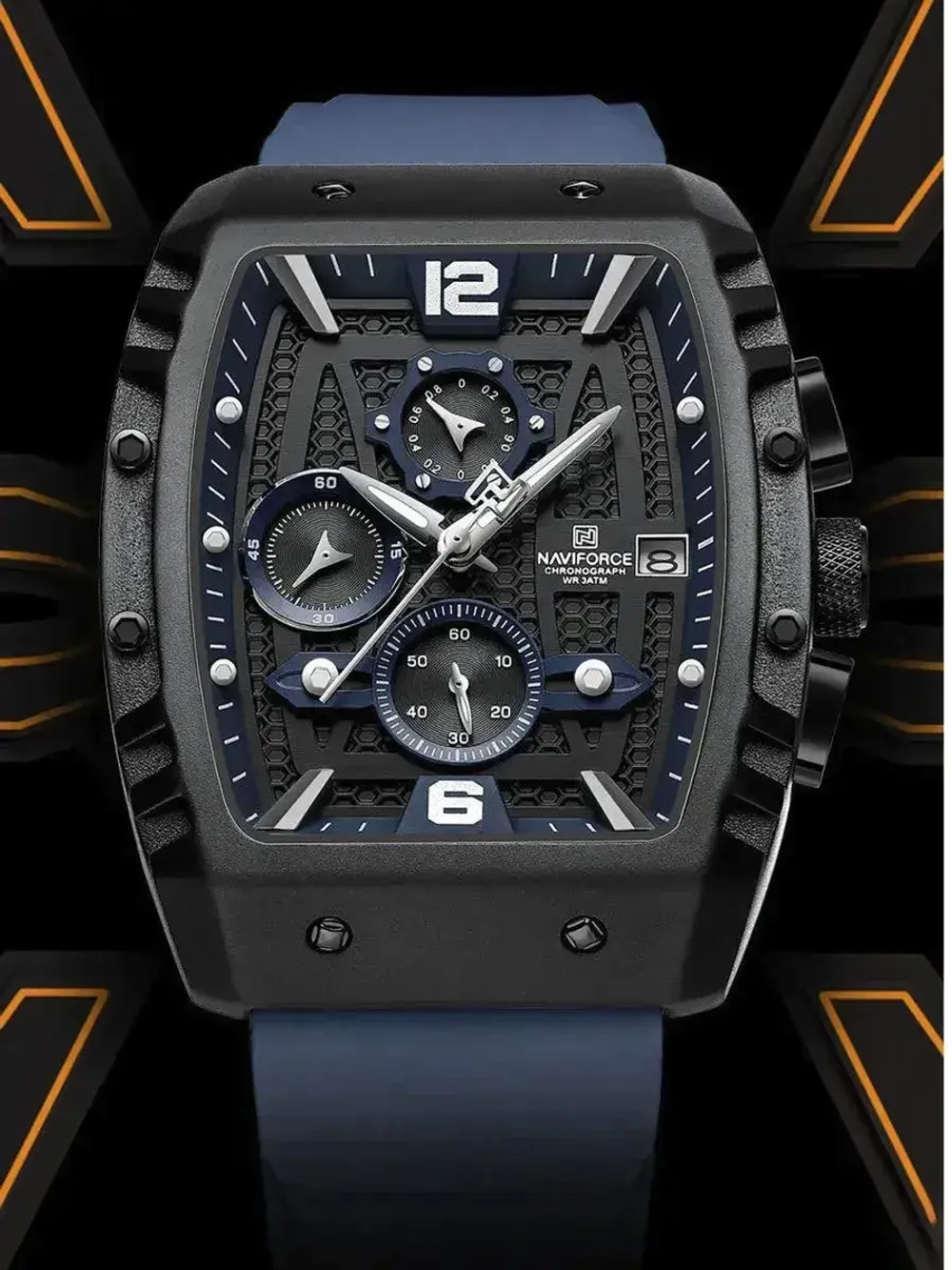 Часы наручные кварцевые NAVIFORCE на силиконовом ремешке, черный/синий W8830-02
