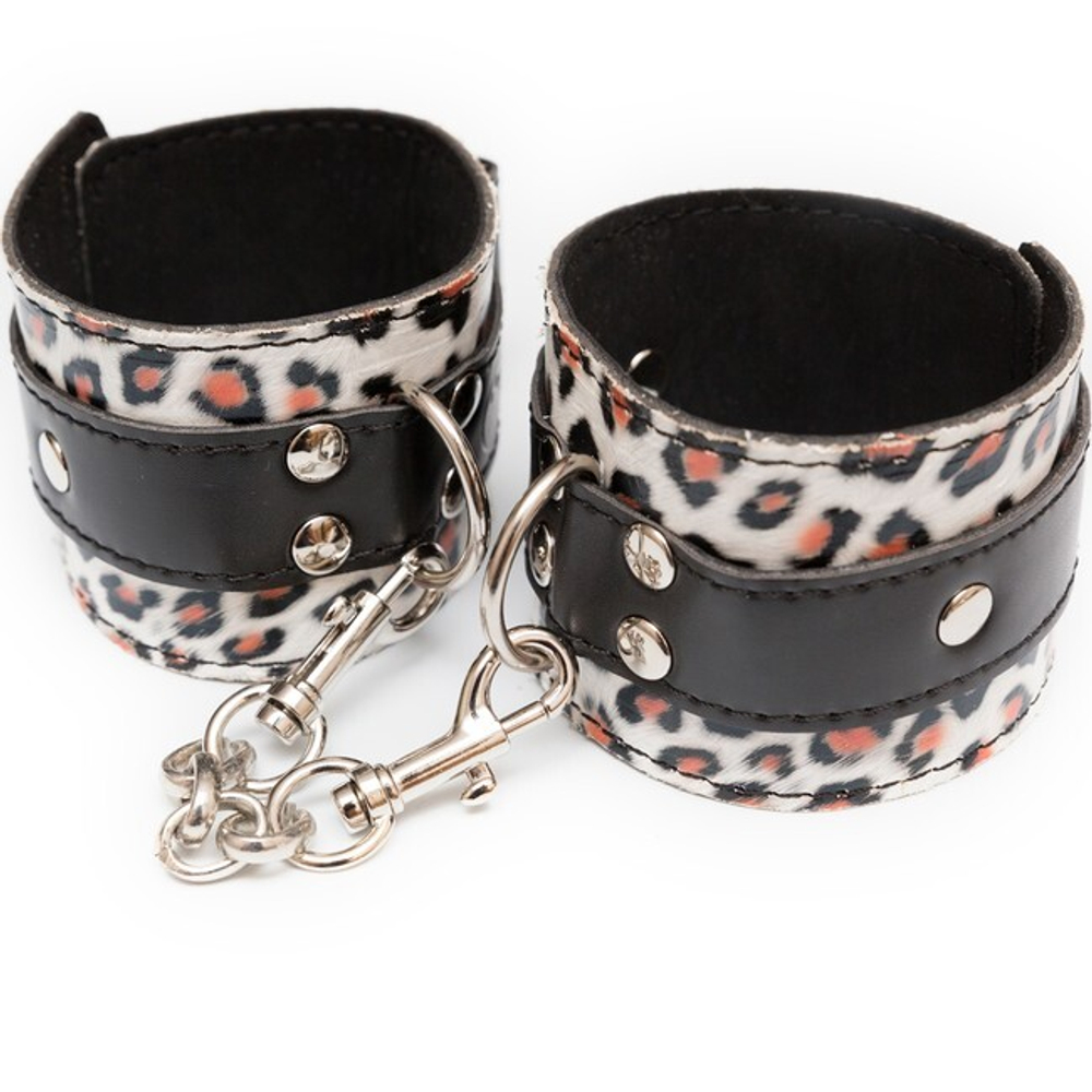 Наручники эротические с цепочкой и карабинами, леопардовые (Цвет: Леопардовые)