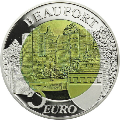 ЛЮКСЕМБУРГ, 2013, 5 ЕВРО [CHATEAU DE BEAUFORT] [БИМЕТАЛЛ: СЕРЕБРО + НИОБИЙ]