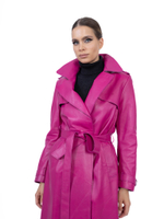 Женский кожаный плащ фуксия с поясом