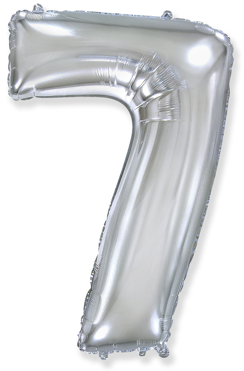 Шар (40''/102 см) Цифра, 7, Серебро, 1 шт. в упак.