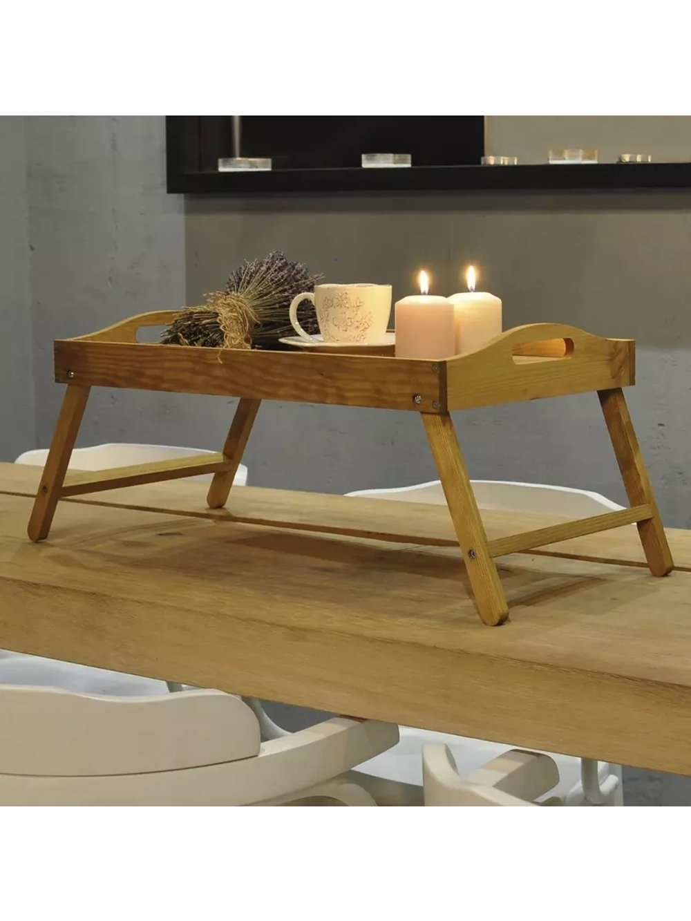 Столик поднос для завтрака деревянный на ножках, разборный