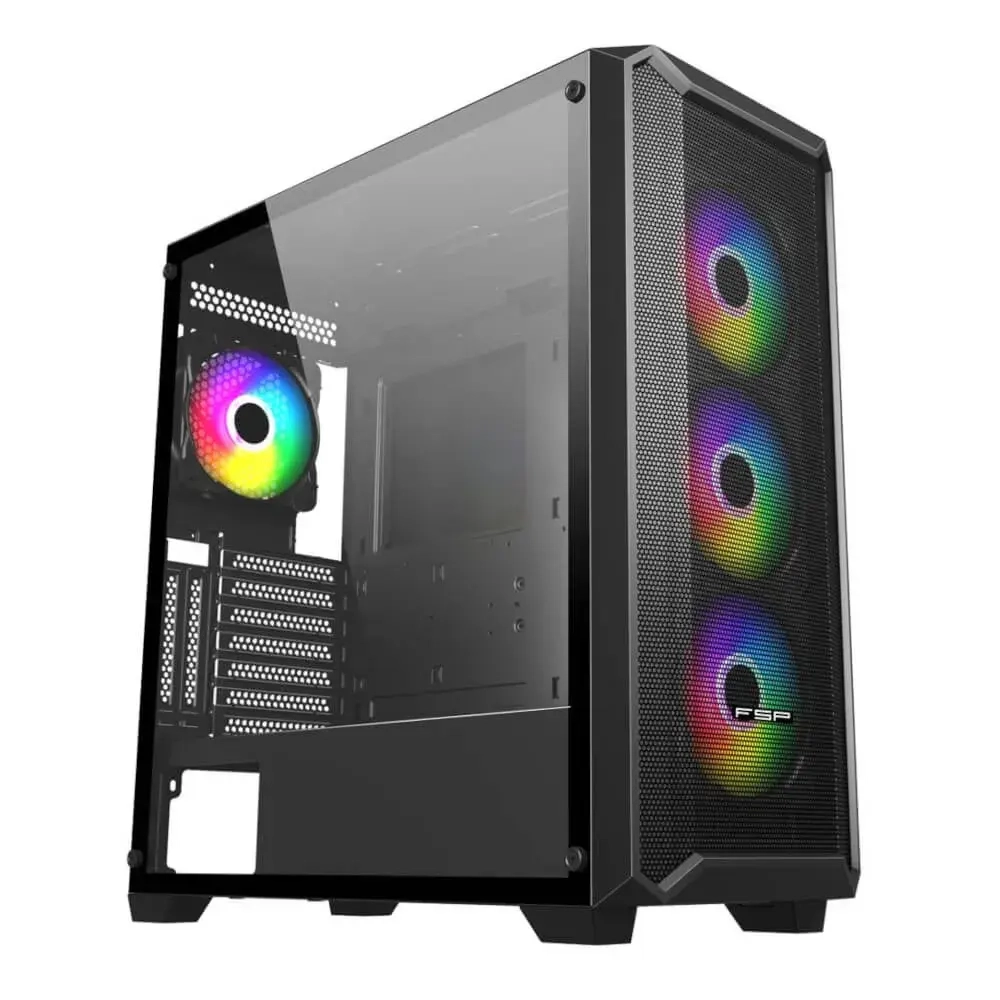 Компьютерный корпус FSP CMT591A, Без БП, 2xUSB3.0, 4xFAN120 ARGB, Tempered Glass, Black, E-ATX