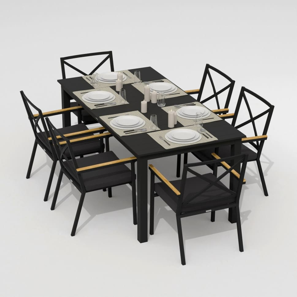 Обеденная группа Ideal Patio ДОЛЛА ФЕСТА каркас карбон, стол алюминий 180, ткань антрацит
