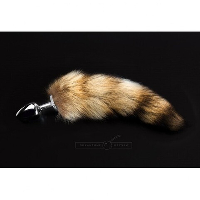 Большая металлическая анальная пробка с пушистым хвостом (Цвет: серебряный)