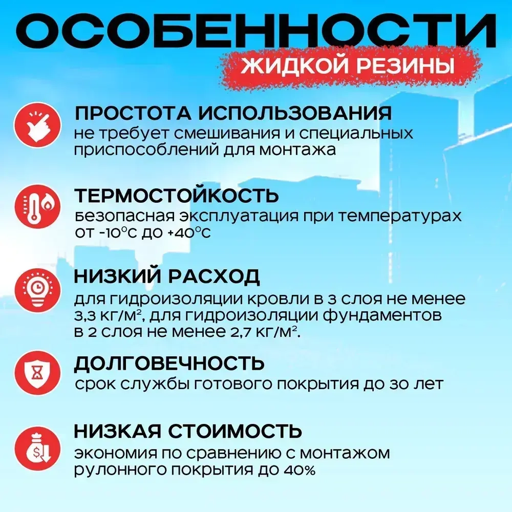 Жидкая резина LaRoof для гидроизоляции для ремонта кровли, крыши, и фундамента, 22 литра