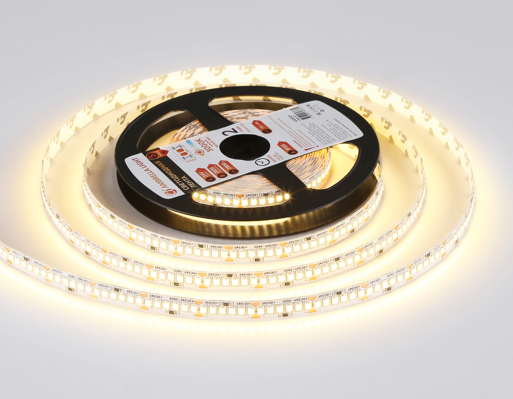 Светодиодная лента GS3501 2835 240Led /22W m/ 24V IP20 3000K/ 5000*10*1.2mm/ кратность резки 25mm (2 конт.)