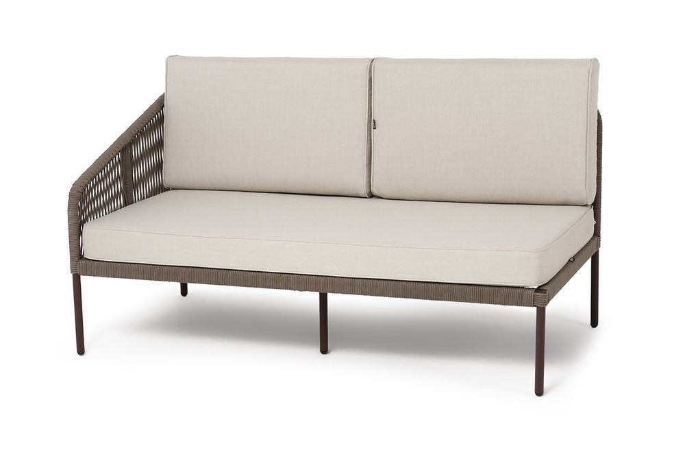 "Канны" правый модуль плетеный из роупа, каркас алюминий коричневый (RAL8016) муар, роуп коричневый круглый, ткань бежевая 035