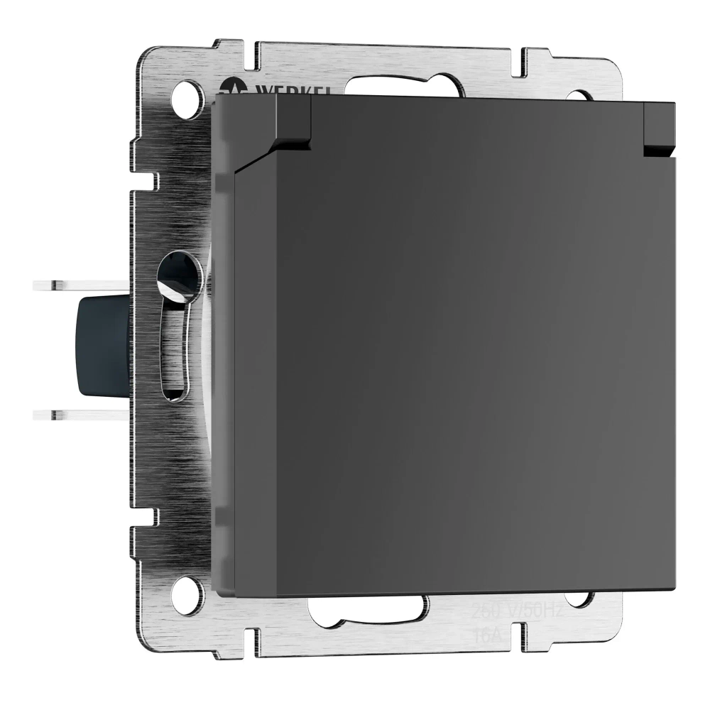 Розетка влагозащищенная с заземлением с крышкой и шторками IP44 (графит матовый) W1171264