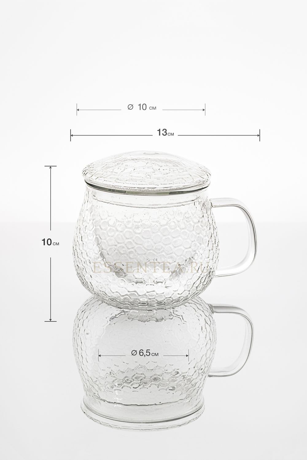 Чашка стеклянная с ручкой и крышкой 400 мл