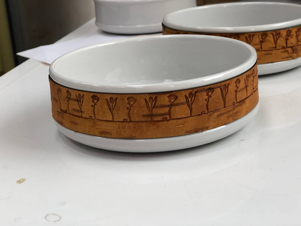 Малая фарфоровая пиала или миска для завтрака с берестой. Коллекция Лермонтовская или Тарханская.