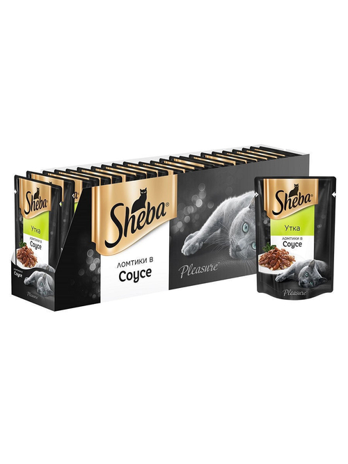 Влажный корм Sheba Pleasure для взрослых кошек, утка, ломтики в соусе, 24 шт x 85 г