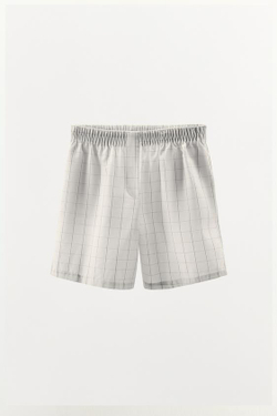 ZARA КЛЕТЧАТЫЕ ХЛОПКОВЫЕ ШОРТЫ, БЕЛЫЙ /ЧЕРНЫЙ