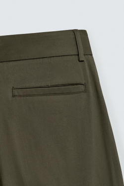 ZARA БРЮКИ RELAXED FIT СО СКЛАДКАМИ, СВЕТЛЫЙ ХАКИ