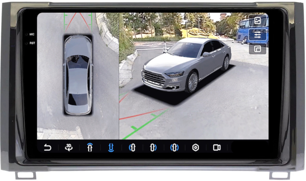 Магнитола для Toyota Tundra 2 2013-2022 - FarCar BX9-360-8299 монитор 9.5" 2K QLED на Android 13, 6Гб+128Гб, CarPlay, 4G SIM-слот, 4 камеры в комплекте