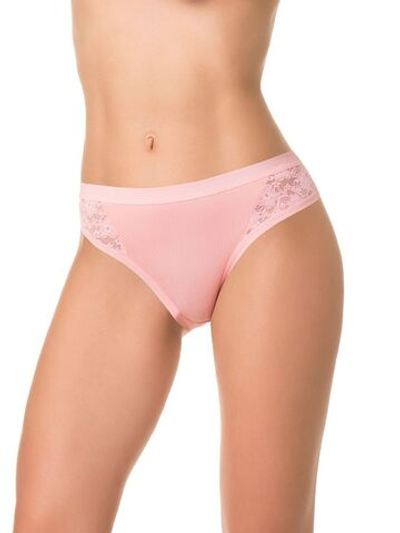 Бамбуковые трусики-слипы со вставками из цветочного кружева (Размер: S) (Цвет: персиковый)