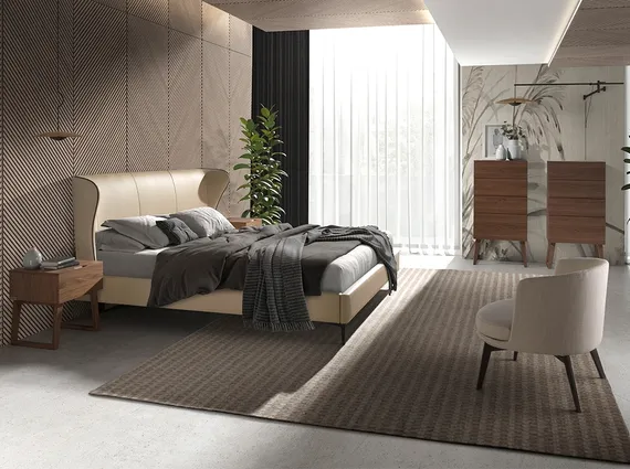 Кровать Angel Cerda 7157, кремовая экокожа