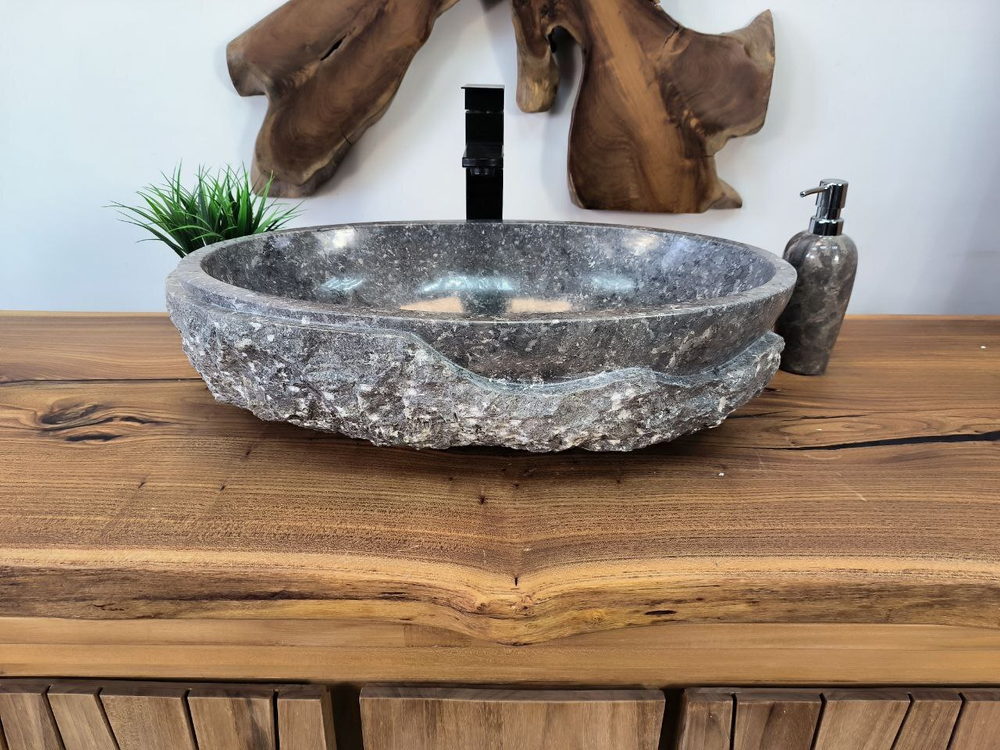 Раковина из мрамора Oval Grey Marmo Wave OM-65748 56х36х15 из натурального камня