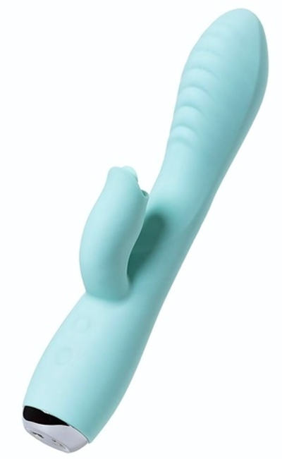 Мятный вибратор с клиторальным стимулятором Milo - 20 см. (Цвет: мятный)