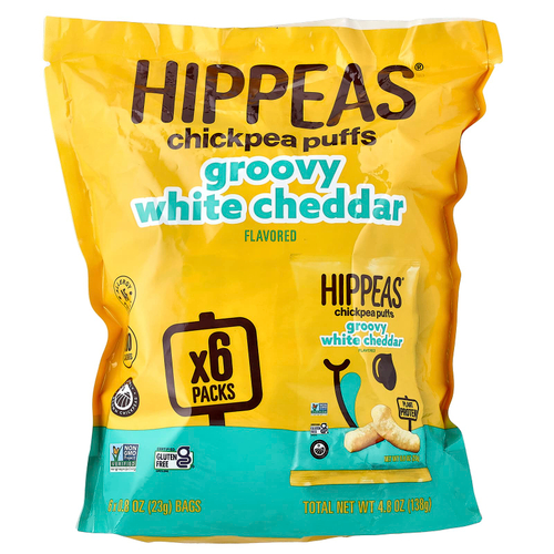 Hippeas, колечки из нута, белый чеддер, 6 пакетиков по 23 г (0,8 унции)