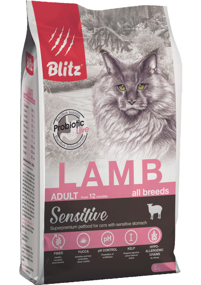 Blitz 2кг Sensitive Lamb Сухой корм для взрослых кошек Ягненок