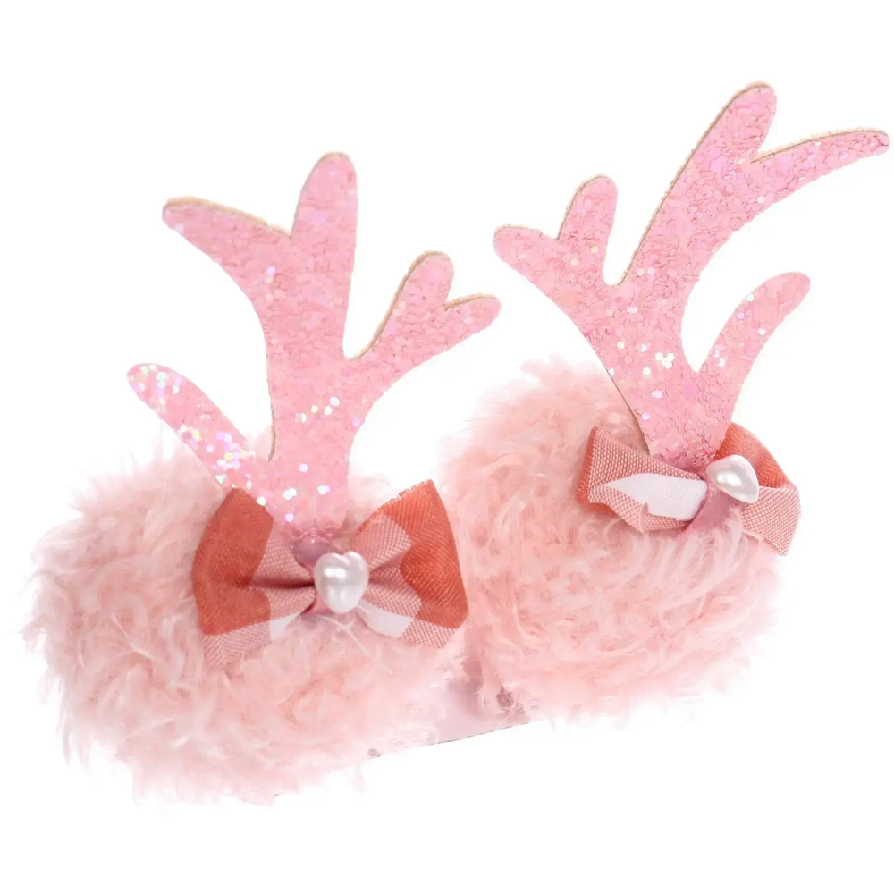 Зажим карнавальный для волос 2шт. «Бантик - Рожки олененка» 8 см, Розовый