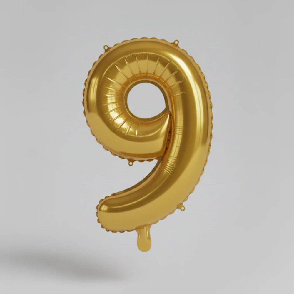 Шар цифра 9 золотого цвета